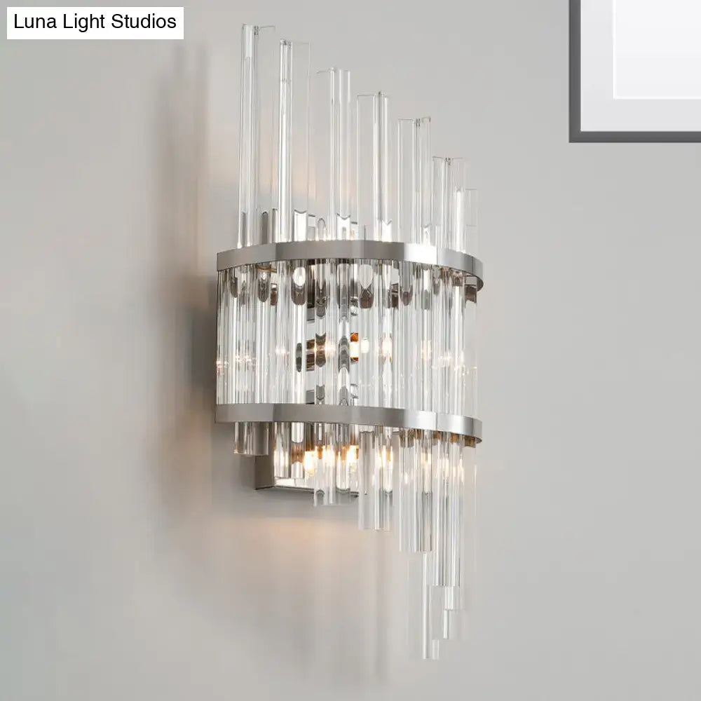 Modern wall lamp with clear glass tubes and sleek chrome gold metal frame crystal prism sconce for living room