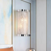 Modern chrome and gold wall lamp with cylindrical frame and crystal tassel chains for bedroom lighting set of 2