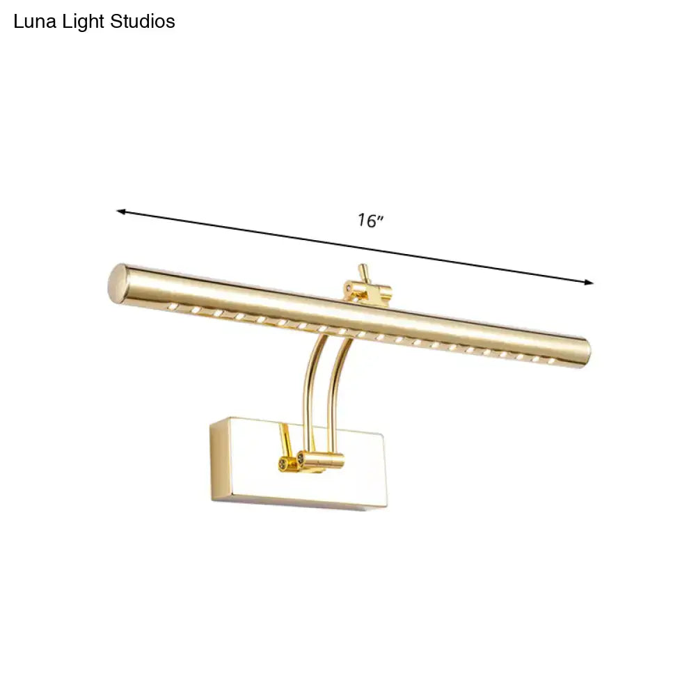 Gold-finished led bathroom wall lamp with chrome gold tubular metal shade and adjustable arm in modern design