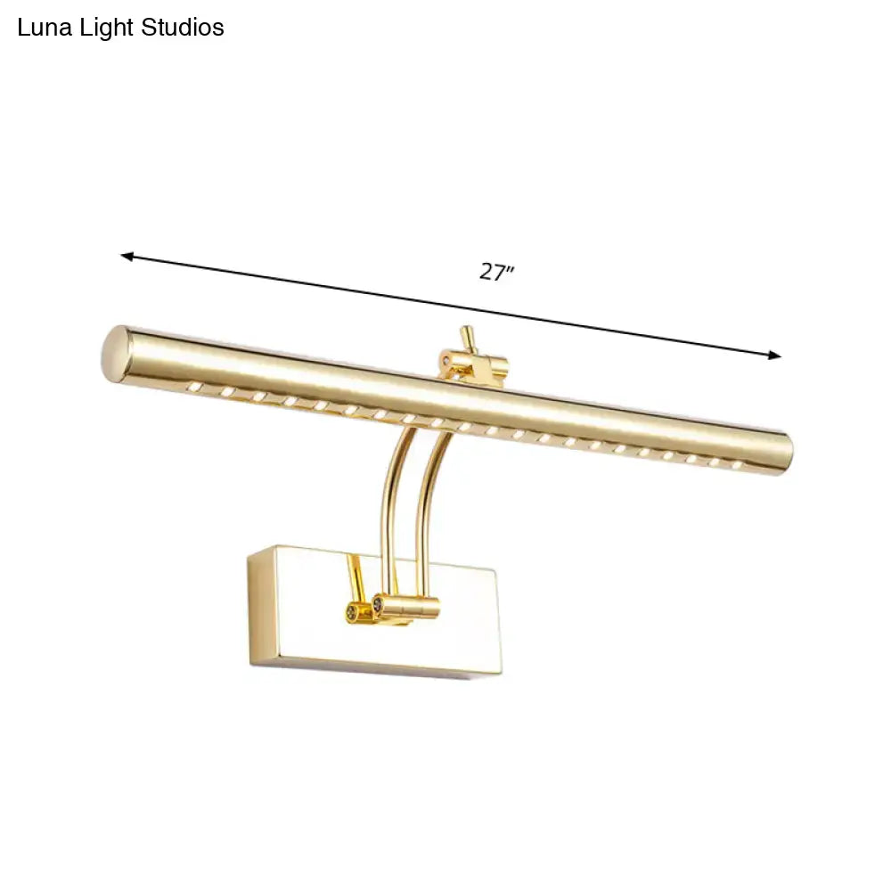 Modern chrome gold led bathroom wall lamp with tubular metal shade in gold finish and integrated led lighting