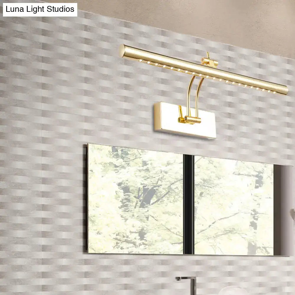 Modern chrome gold led bathroom wall lamp with tubular metal shade and adjustable arm in sleek design