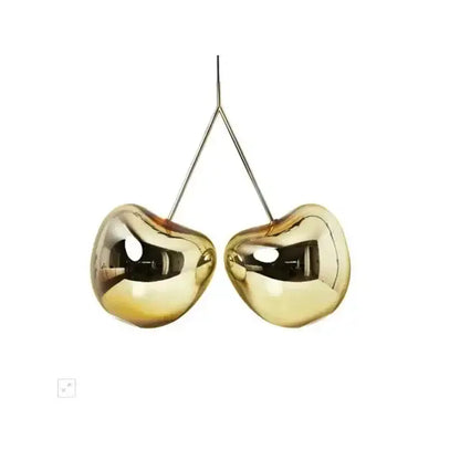 Modern chrome heart creative light chandelier with glossy gold cherry shaped pendant and reflective metallic finish