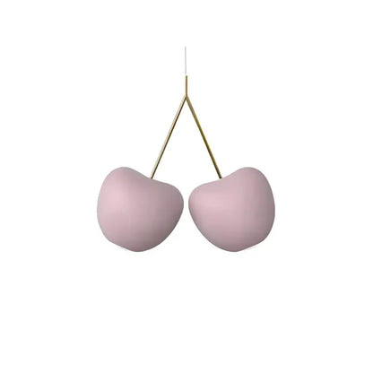 Modern chrome heart creative light chandelier with pastel pink ceramic cherry pendant and gold-toned stems for dining room decorbites cherry creative