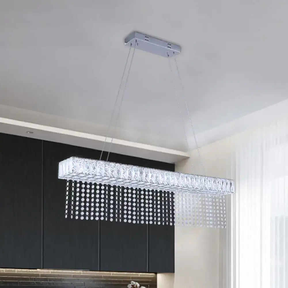 Rectangular DecorBites™ modern crystal kitchen island pendant light with chrome finish and oversized rectangle design