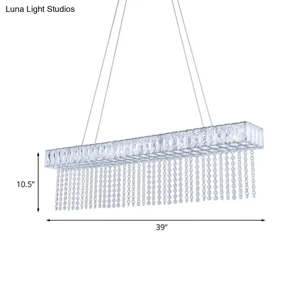 DecorBites modern crystal kitchen island pendant light with oversized rectangle design and cascading clear beads