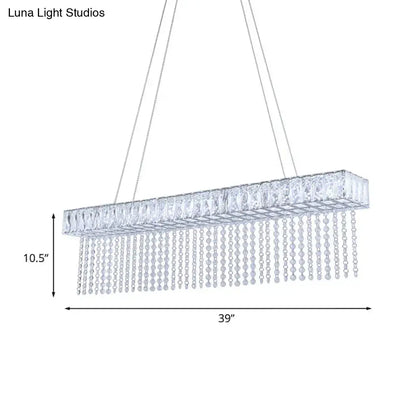 DecorBites modern crystal kitchen island pendant light with oversized rectangle design and cascading clear beads