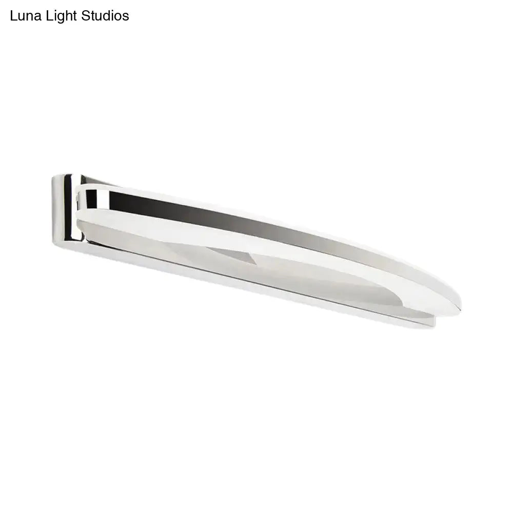Modern chrome led wall light with acrylic shade and sleek elongated oval design for vanity light fixture use
