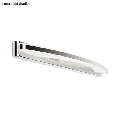 Modern chrome led wall light with acrylic shade and sleek elongated oval design for vanity light fixture use