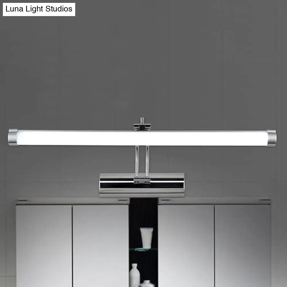 Modern chrome led indoor vanity light with sleek rectangular design and frosted glass diffuser for bathroom walls