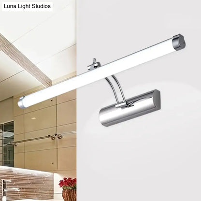 Modern chrome led indoor vanity light bathroom wall sconce with sleek elongated design and tubular metallic shade