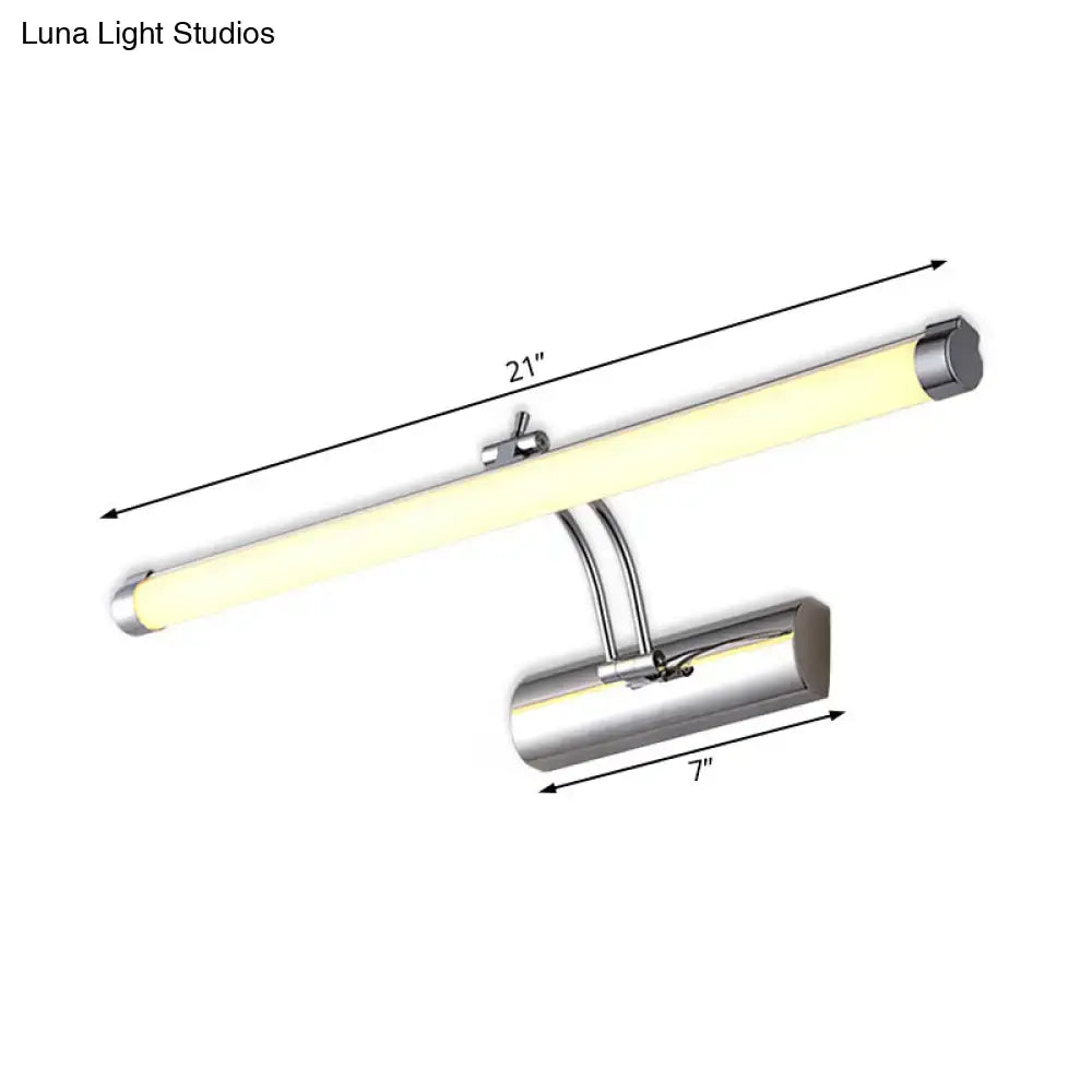 Modern chrome led indoor vanity light with tubular metallic shade 21 inch brushed chrome warm white illumination