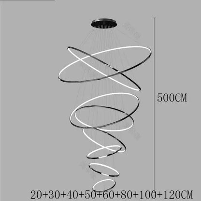 Modern chrome pendant light with spiral led ring design featuring multiple glowing bulbs for living room use under 20 square meters