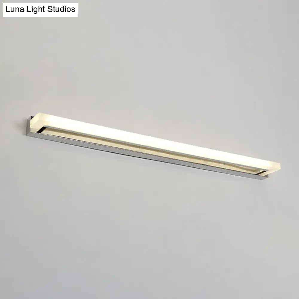Modern chrome led sconce light with acrylic fixture and rectangular design featuring diffused white light and ideal height
