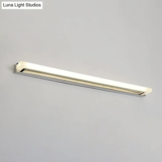Modern chrome led sconce light with acrylic fixture and rectangular design featuring diffused white light and ideal height