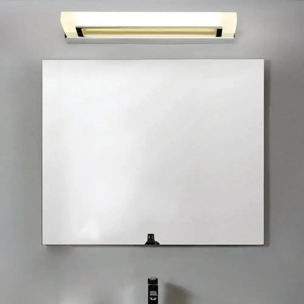 Modern chrome led sconce light bathroom fixture with sleek chrome finish and rectangular white acrylic mirror with fixture height design