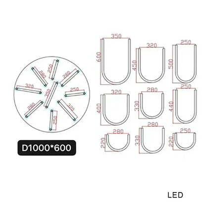 Modern chrome led u shape pendant lamp with circular design and multiple u-shaped mounting brackets for dining room