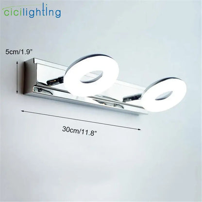 Modern chrome led vanity lamp with two circular led rings wall-mounted for bathroom mirror lighting