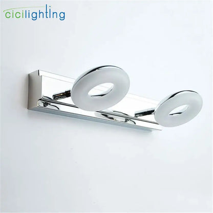 Modern chrome double-circle led vanity lamp with sleek design for bathroom mirror lighting