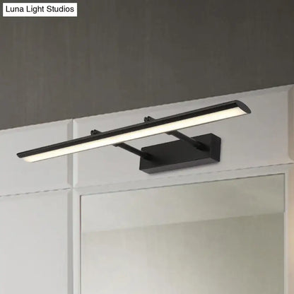 Black matte led vanity light with sleek rectangular design, two adjustable arms, chrome finish, and maximum bulb wattage suitable