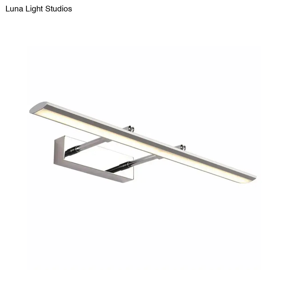 Modern chrome led vanity light fixture with sleek rectangular design and integrated mounting bracket for bathroom use