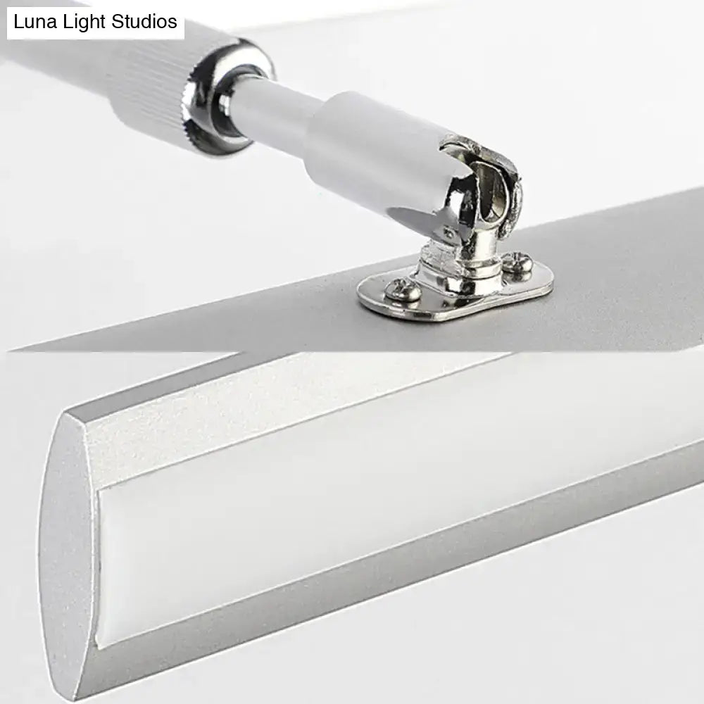 Silver metallic adjustable mounting bracket with polished chrome finish and screw-fastened base for modern chrome led vanity light fixture with maximum bulb wattage use