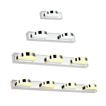 Modern chrome led vanity mirror light with sleek rectangular design and warm yellow illuminated panels for bathroom sconce