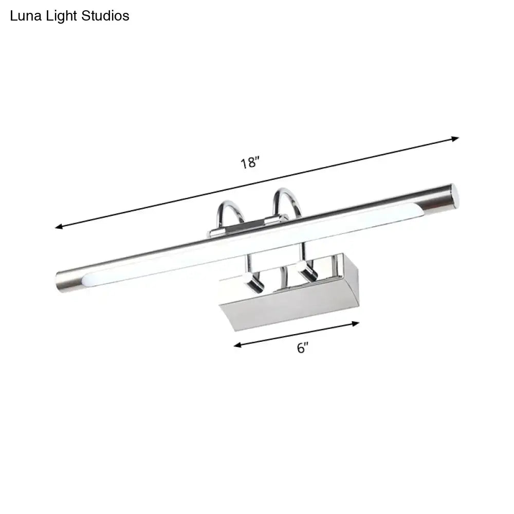 Modern chrome led wall lamp 18 inches wide with three adjustable downward-facing lamps emitting white light
