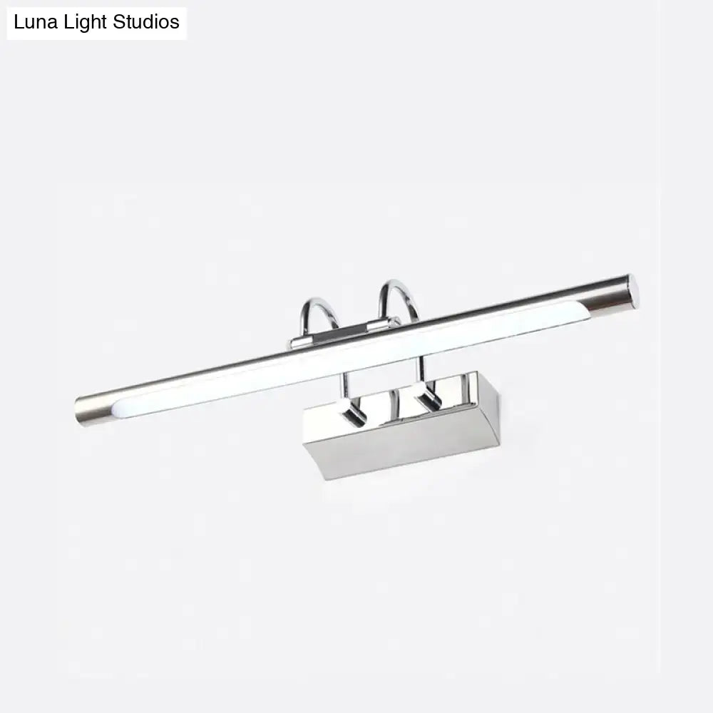 Modern chrome led vanity wall lamp with sleek rectangular design and two adjustable arms 22 inches wide white light