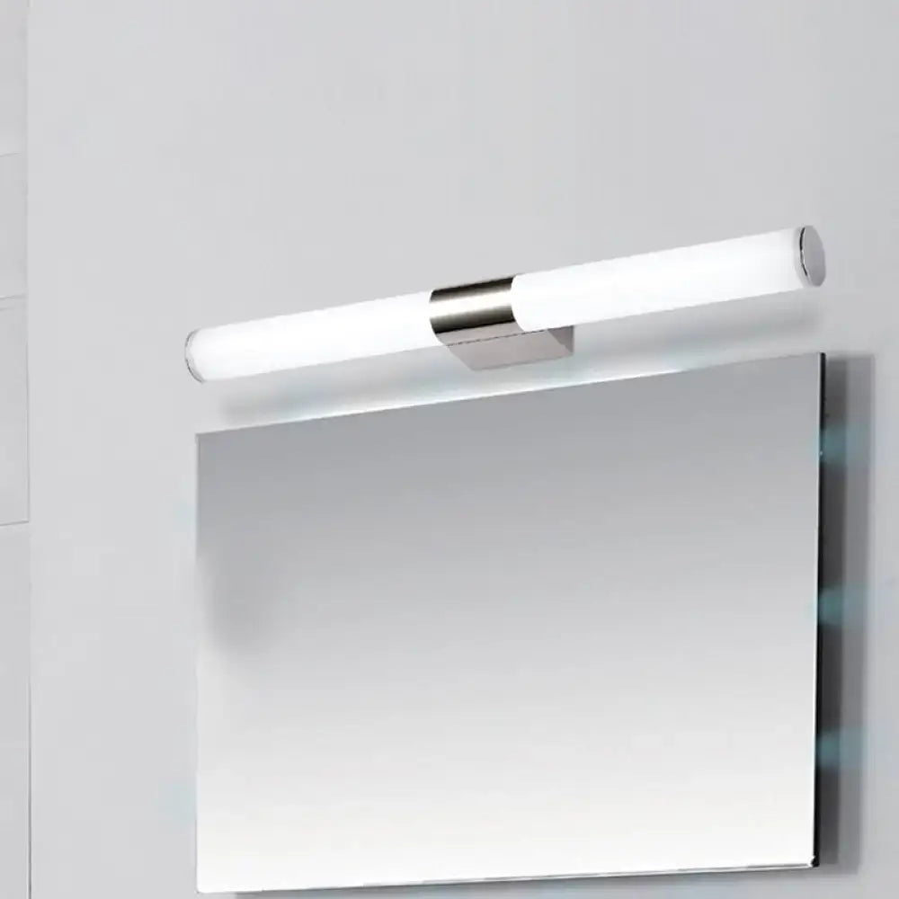 Modern chrome led wall light with cylindrical vanity design and integrated color temperature control for bathroom use