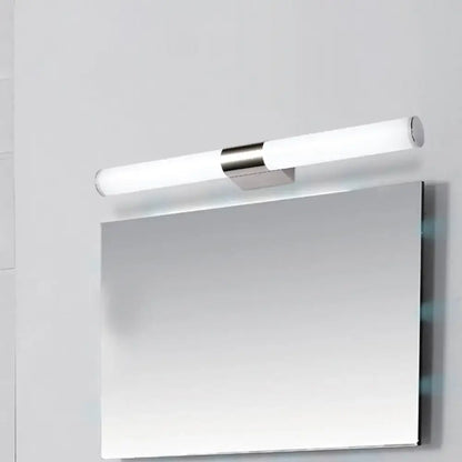 Modern chrome led wall light with cylindrical vanity design and integrated color temperature control for bathroom use