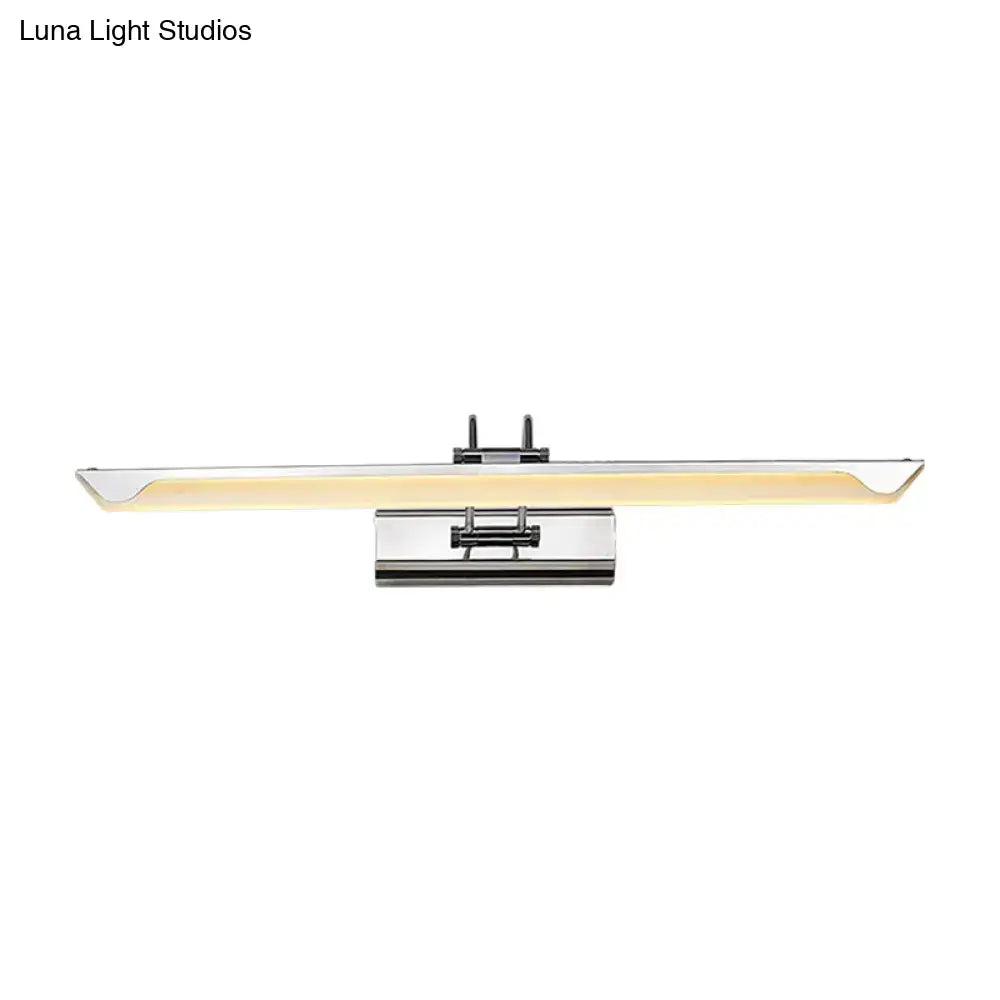 Modern chrome wall light with sleek rectangular design and warm white led illumination for bathroom use