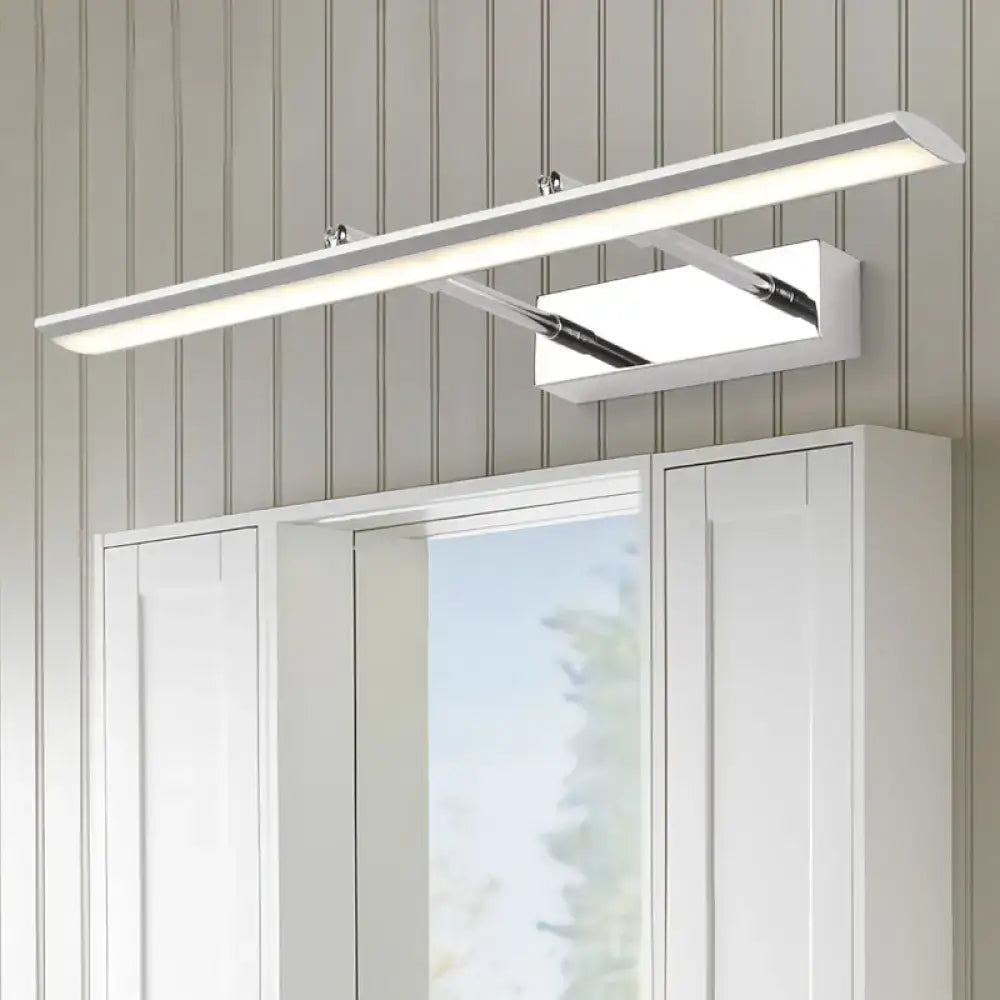 Modern chrome led wall light with adjustable joint featuring sleek white rectangular design for bathroom use