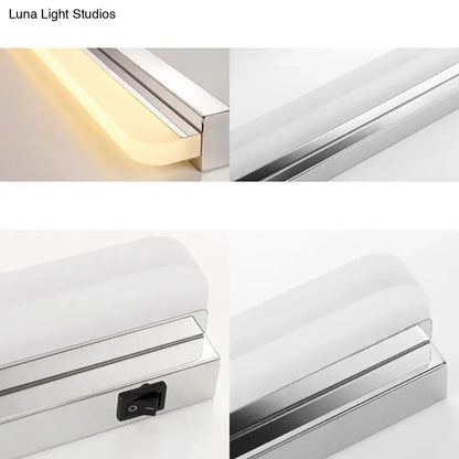Modern chrome led wall mounted vanity light with sleek rectangular design and frosted diffuser for bathroom use
