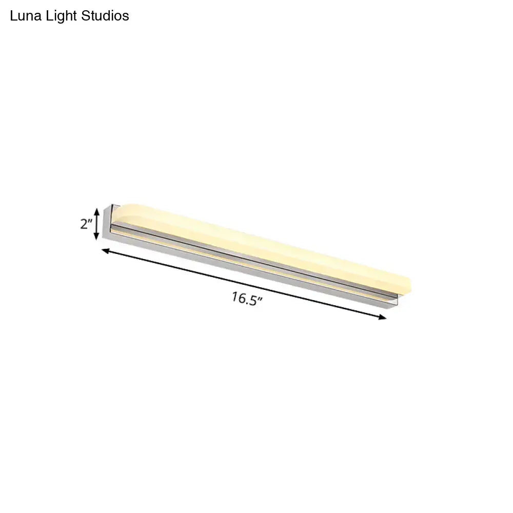 Modern chrome led wall mounted vanity light with a 16.5-inch silver trim and warm cream diffuser for bathroom use