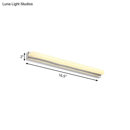 Modern chrome led wall mounted vanity light with a 16.5-inch silver trim and warm cream diffuser for bathroom use