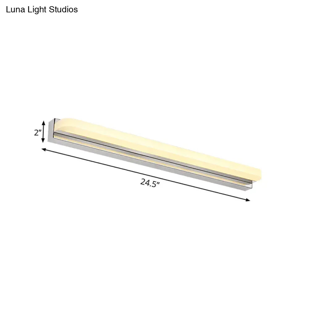 Modern chrome led wall mounted vanity light with a warm cream diffuser and metallic silver frame for bathroom use