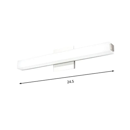 Modern white rectangular led wall sconce with sleek chrome finish and warm white light for vanity use