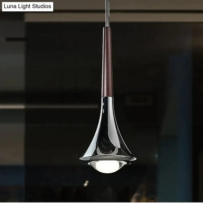 DecorBites lyra led water drop chandelier with sleek chrome finish and dark brown wooden accent trumpet design