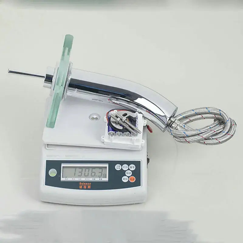 Modern chrome led waterfall glass basin mixer faucet with translucent green handle and braided hose on digital scale decorbites led waterfall