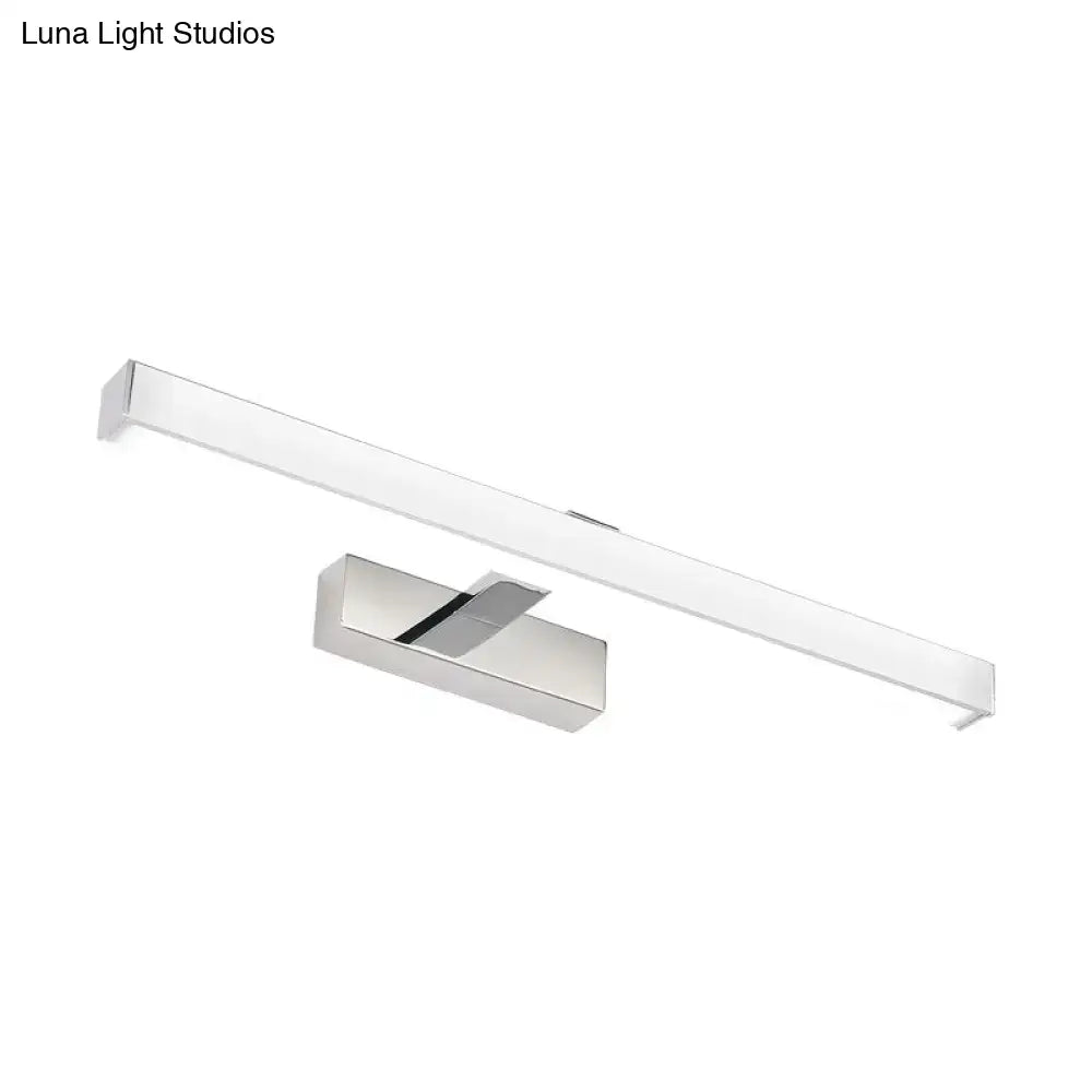 Modern chrome rectangular led wall light with white rod design for bathroom vanity use