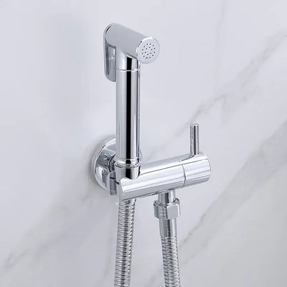 Modern chrome and matte black bidet spray set with wall-mounted chrome finished spray and flexible hose for bathroom use