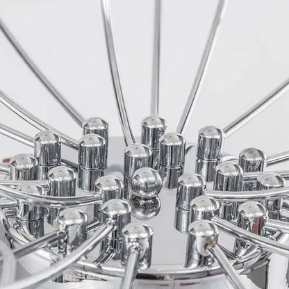 Modern chrome metal led chandelier with wire basket and spherical caps for stylish living room decorbites chrome metal design