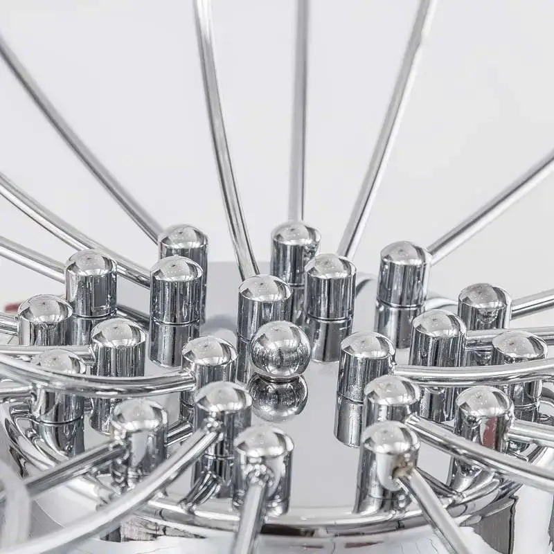Modern chrome metal led chandelier with wire basket and spherical caps for stylish living room decorbites chrome metal design