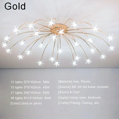 Modern chrome metal led chandelier starburst light fixture with 12 to 28 gold-colored led bulbs for living room decorbites chrome metal led