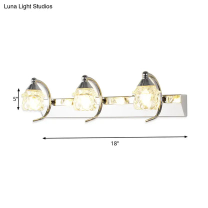Modern chrome mushroom vanity mirror light with three faceted crystal shades suitable for 110v-120v or 220v-240v use
