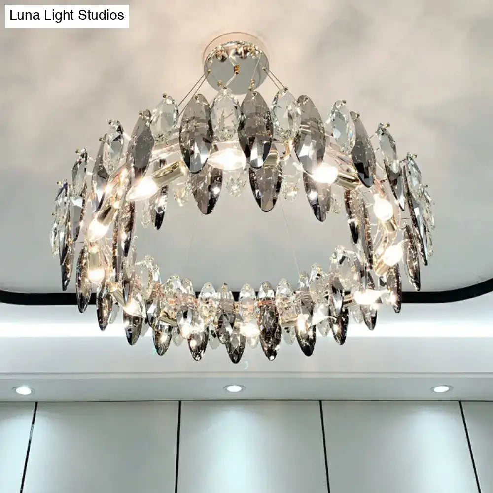 DecorBites minimalist oval crystal clear pendant chandelier with two-tiered faceted crystals on polished chrome 220v-240v 110v-120v