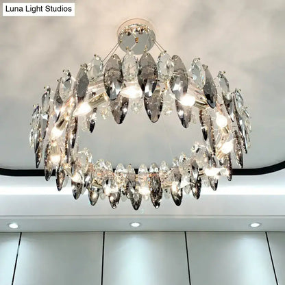 DecorBites minimalist oval crystal clear pendant chandelier with two-tiered faceted crystals on polished chrome 220v-240v 110v-120v