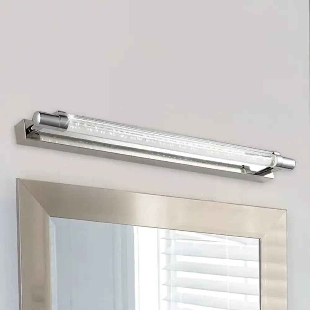 Modern chrome pipe acrylic vanity lighting bathroom wall lamp with clear textured glass diffuser in chrome finish
