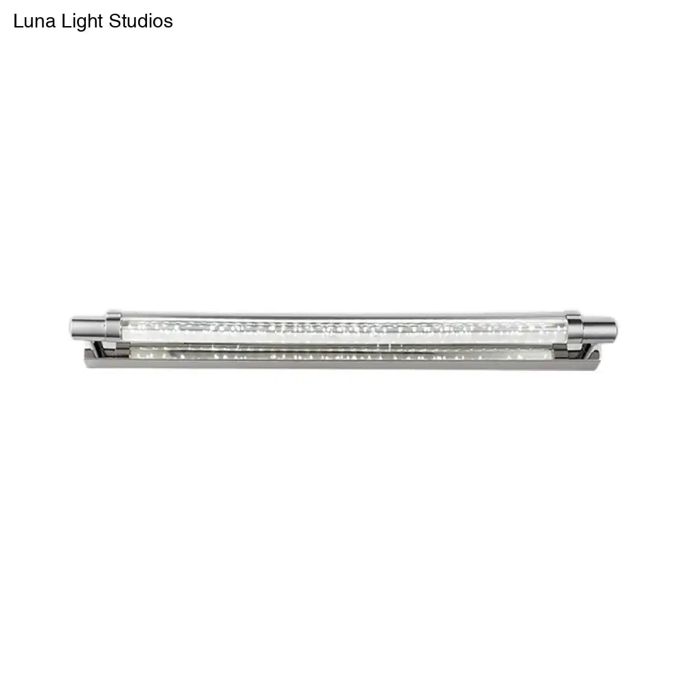 Modern chrome pipe acrylic vanity lighting wall sconce with sleek rectangular design and clear diffuser panel