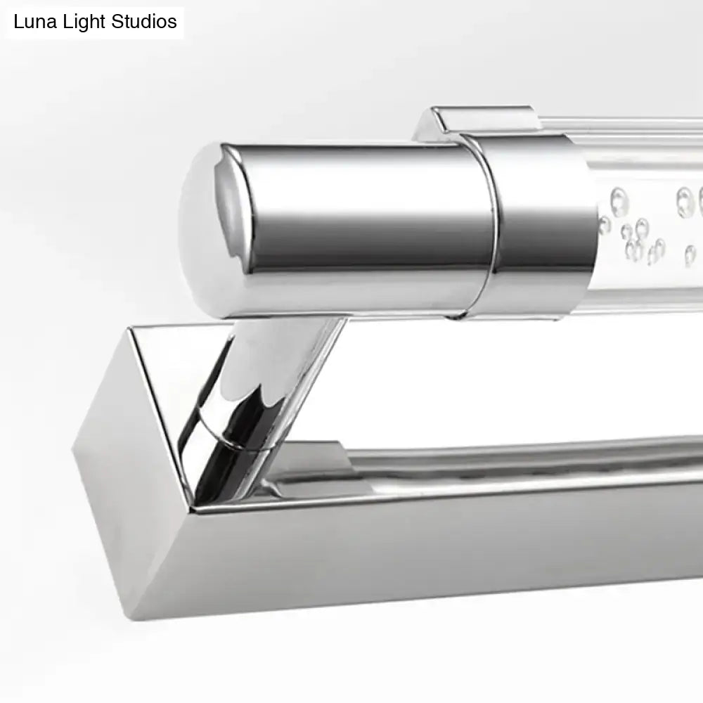 Modern chrome pipe acrylic vanity lighting bathroom wall lamp with sleek angular towel rack and clear bubble-patterned glass panel